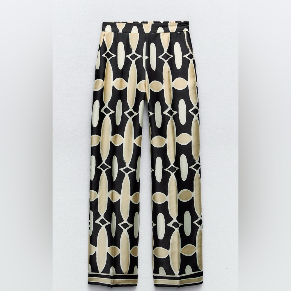 Zara printed satin wide leg trousers